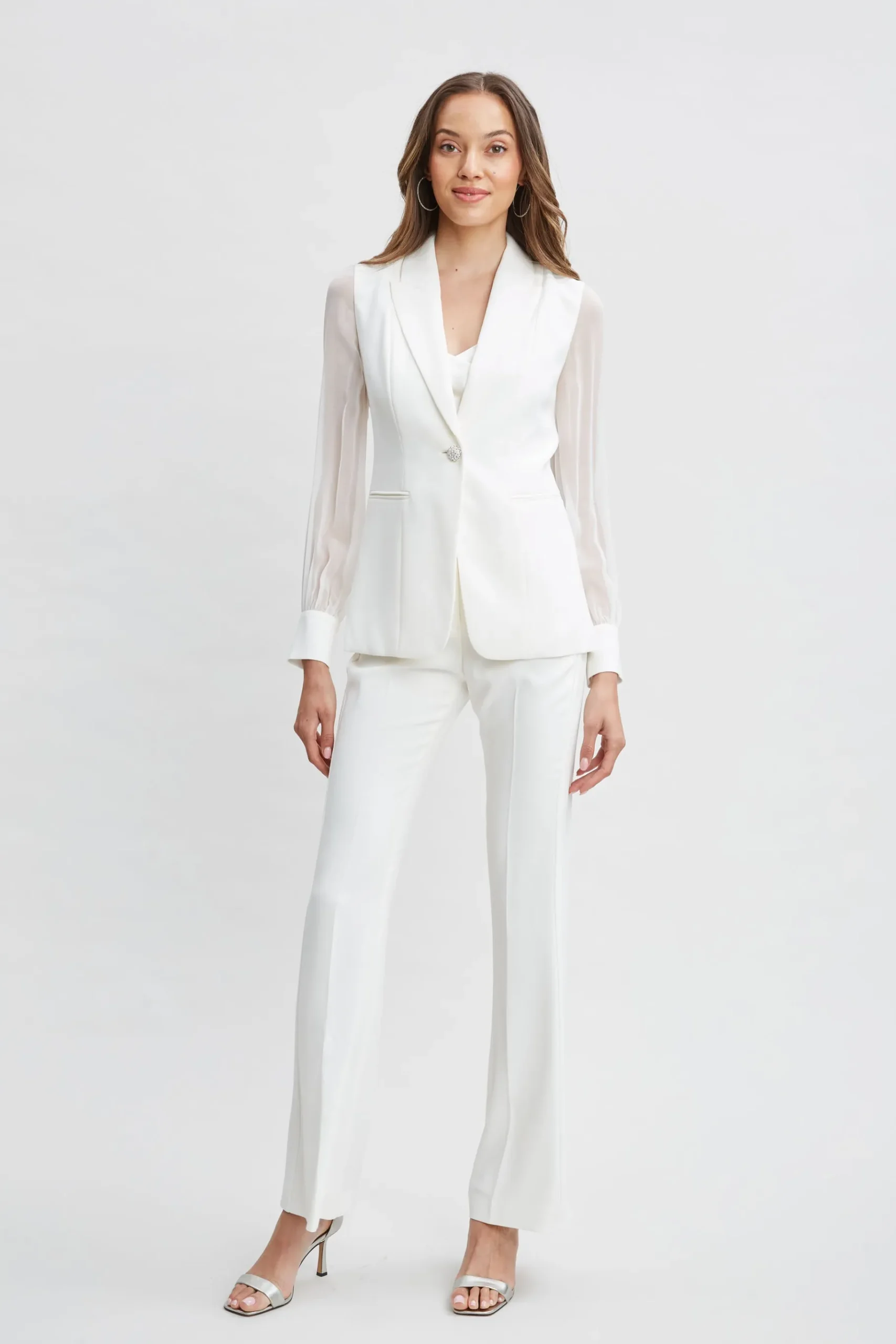 Elie Tahari Chiffon Sleeve Jewel Button Blazer- Jackets & Blazers|Suiting