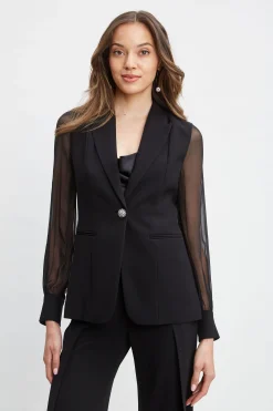Elie Tahari Chiffon Sleeve Jewel Button Blazer- Suiting|Jackets & Blazers