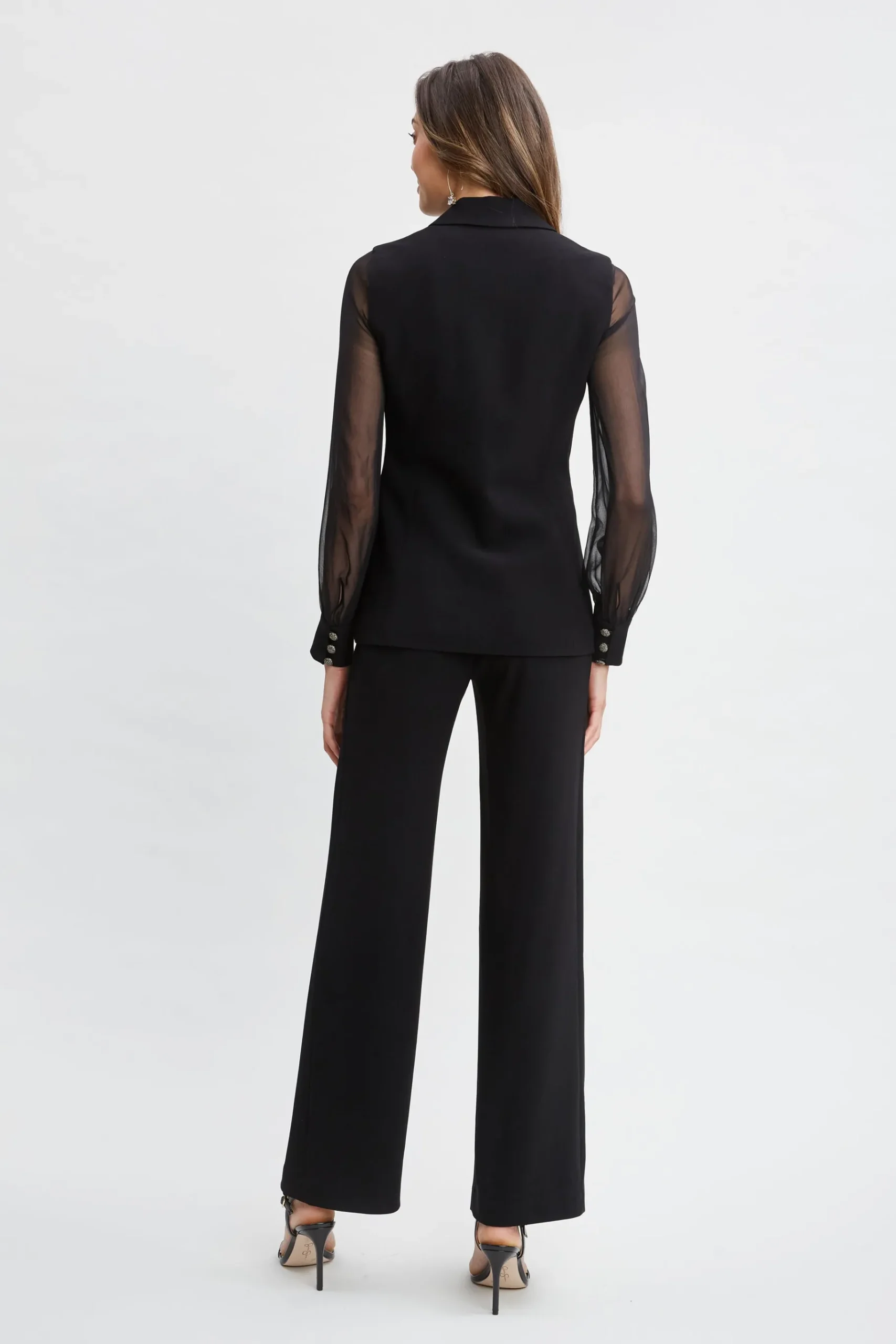 Elie Tahari Chiffon Sleeve Jewel Button Blazer- Suiting|Jackets & Blazers