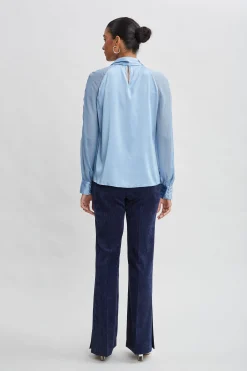 Elie Tahari Chiffon Sleeve Silk Satin Tie Shirt- Tops & Sweaters