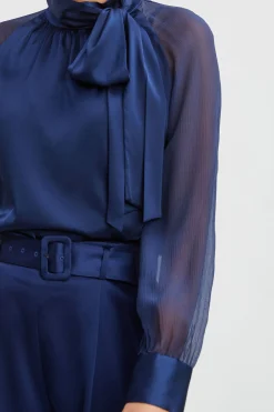 Elie Tahari Chiffon Sleeve Silk Satin Tie Shirt- Tops & Sweaters