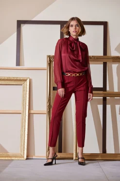 Elie Tahari Chiffon Sleeve Silk Satin Tie Shirt- Tops & Sweaters|Suiting