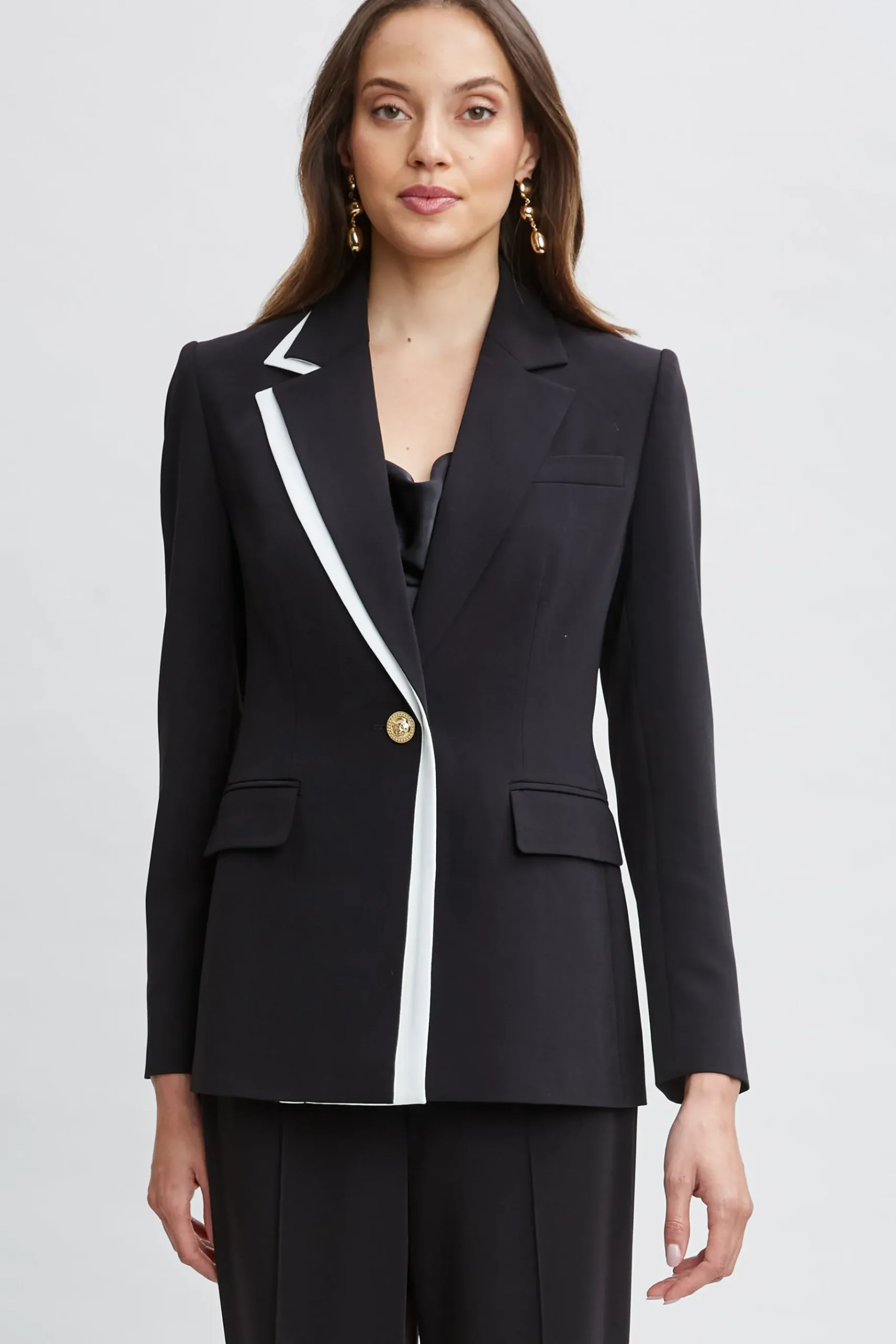Elie Tahari Contrast Trim Blazer- Jackets & Blazers|Suiting
