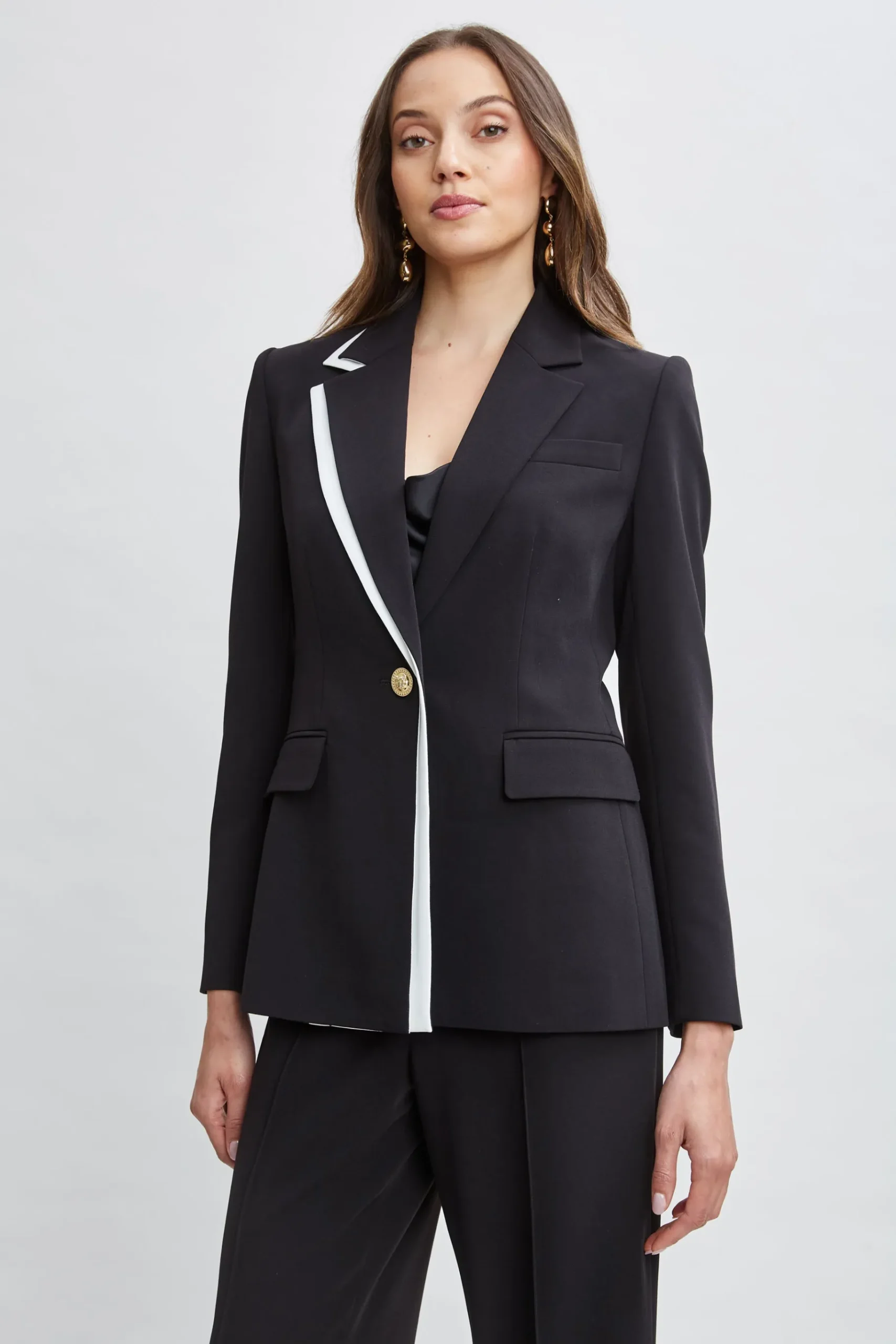 Elie Tahari Contrast Trim Blazer- Jackets & Blazers|Suiting