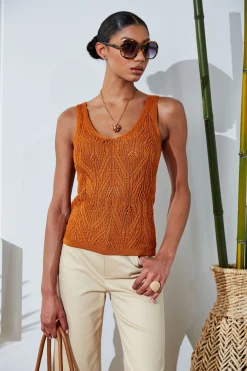 Elie Tahari Cotton Crochet V-Neck Sweater- Tops & Sweaters