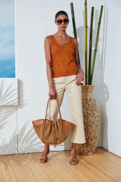 Elie Tahari Cotton Crochet V-Neck Sweater- Tops & Sweaters