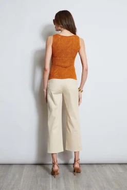 Elie Tahari Cotton Crochet V-Neck Sweater- Tops & Sweaters