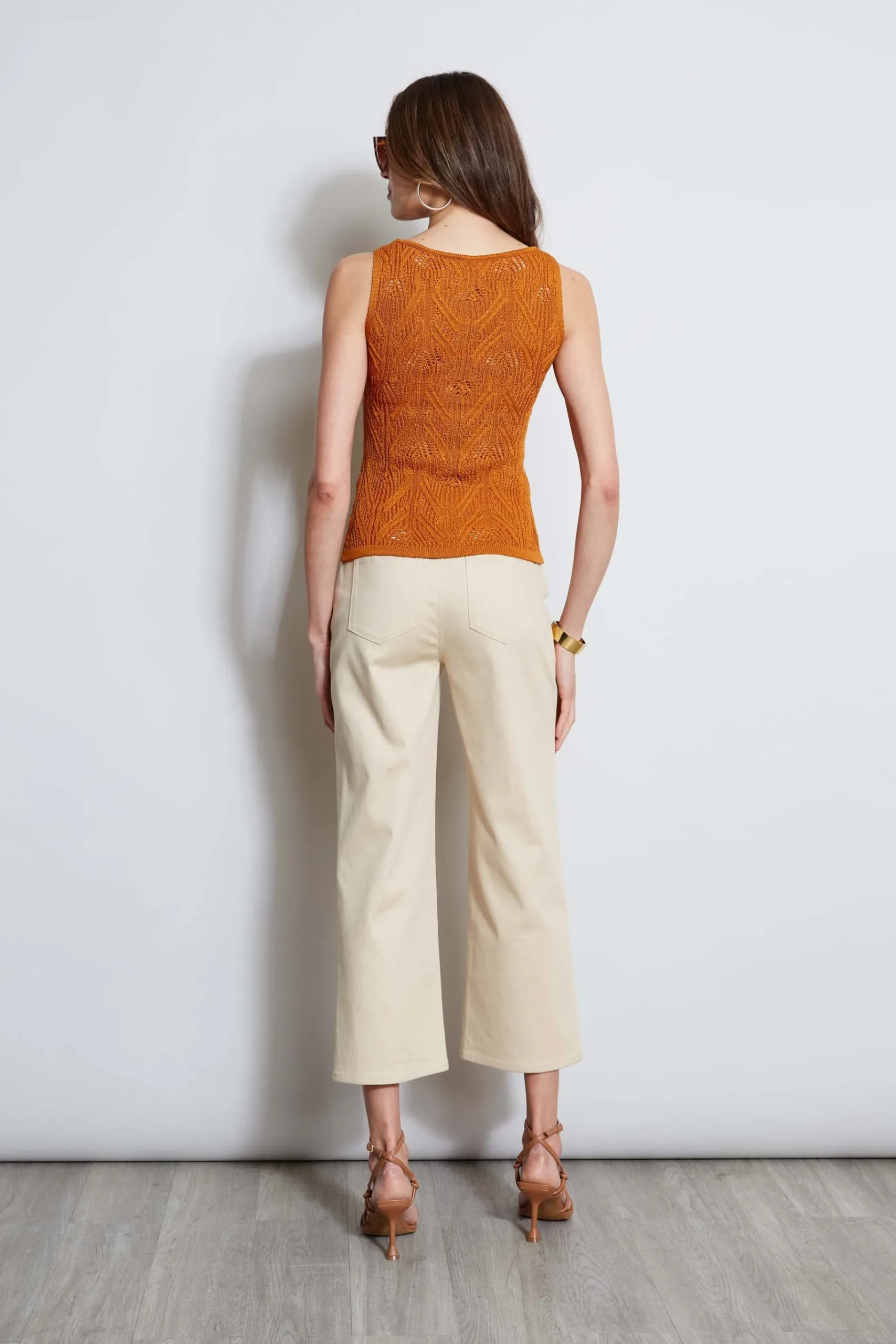 Elie Tahari Cotton Crochet V-Neck Sweater- Tops & Sweaters