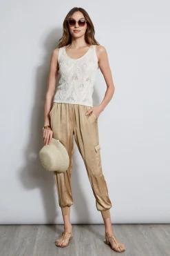 Elie Tahari Cotton Crochet V-Neck Sweater- Tops & Sweaters