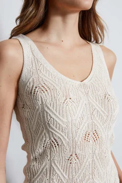 Elie Tahari Cotton Crochet V-Neck Sweater- Tops & Sweaters