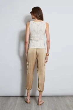 Elie Tahari Cotton Crochet V-Neck Sweater- Tops & Sweaters