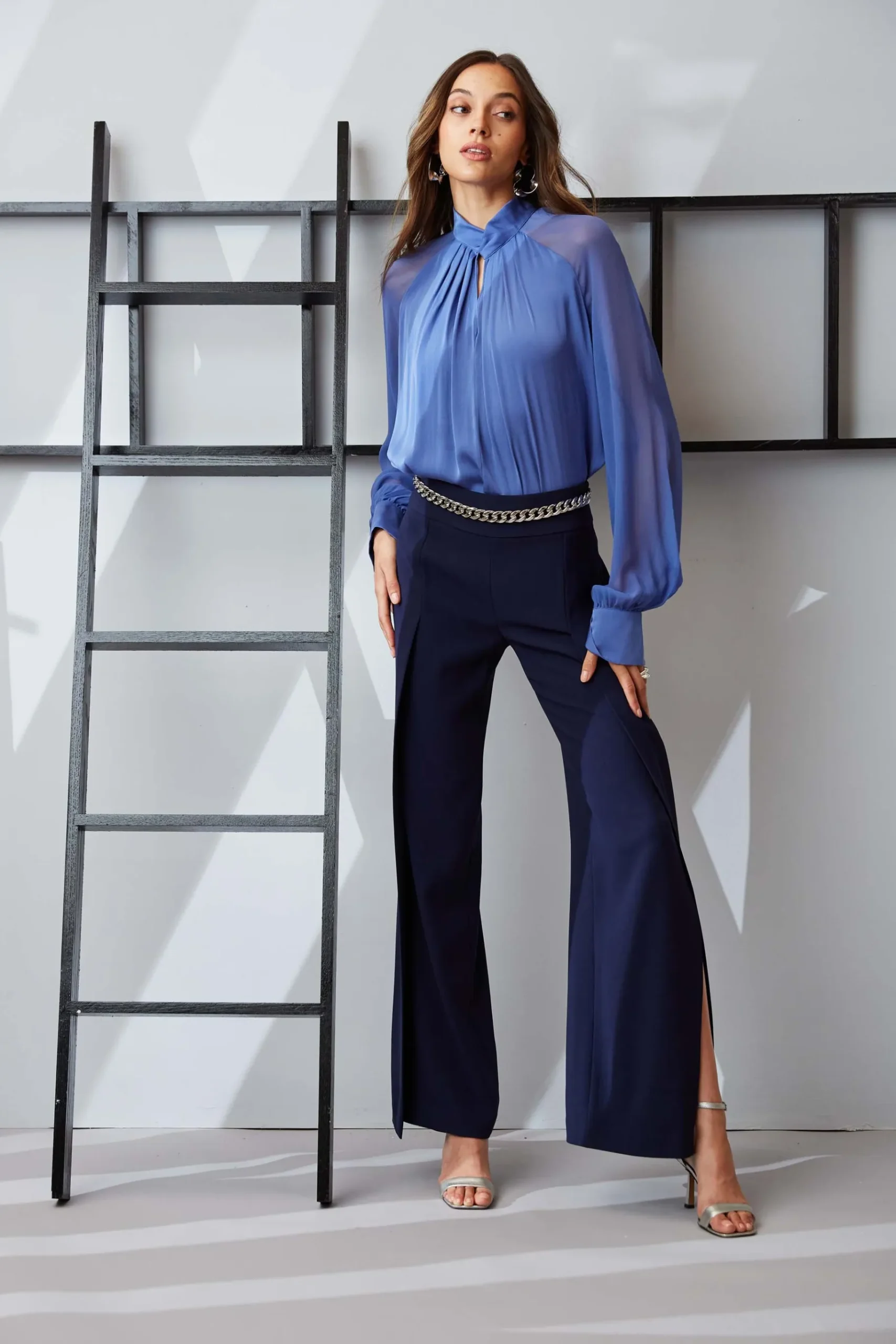 Elie Tahari Crepe Overlay Slit Pant- Bottoms|Suiting