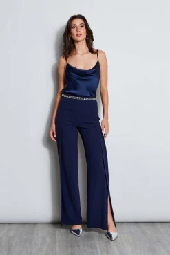 Elie Tahari Crepe Overlay Slit Pant- Bottoms|Suiting