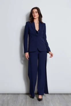 Elie Tahari Crepe Overlay Slit Pant- Bottoms|Suiting