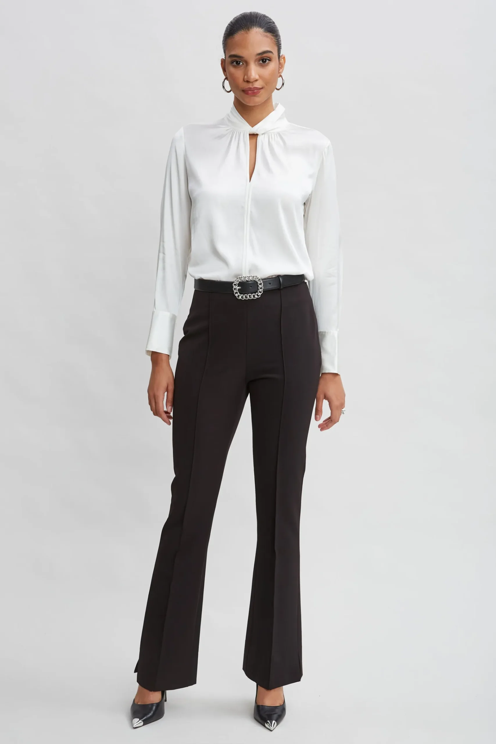 Elie Tahari Crepe Seam Slit Flare Pant- Bottoms|Suiting
