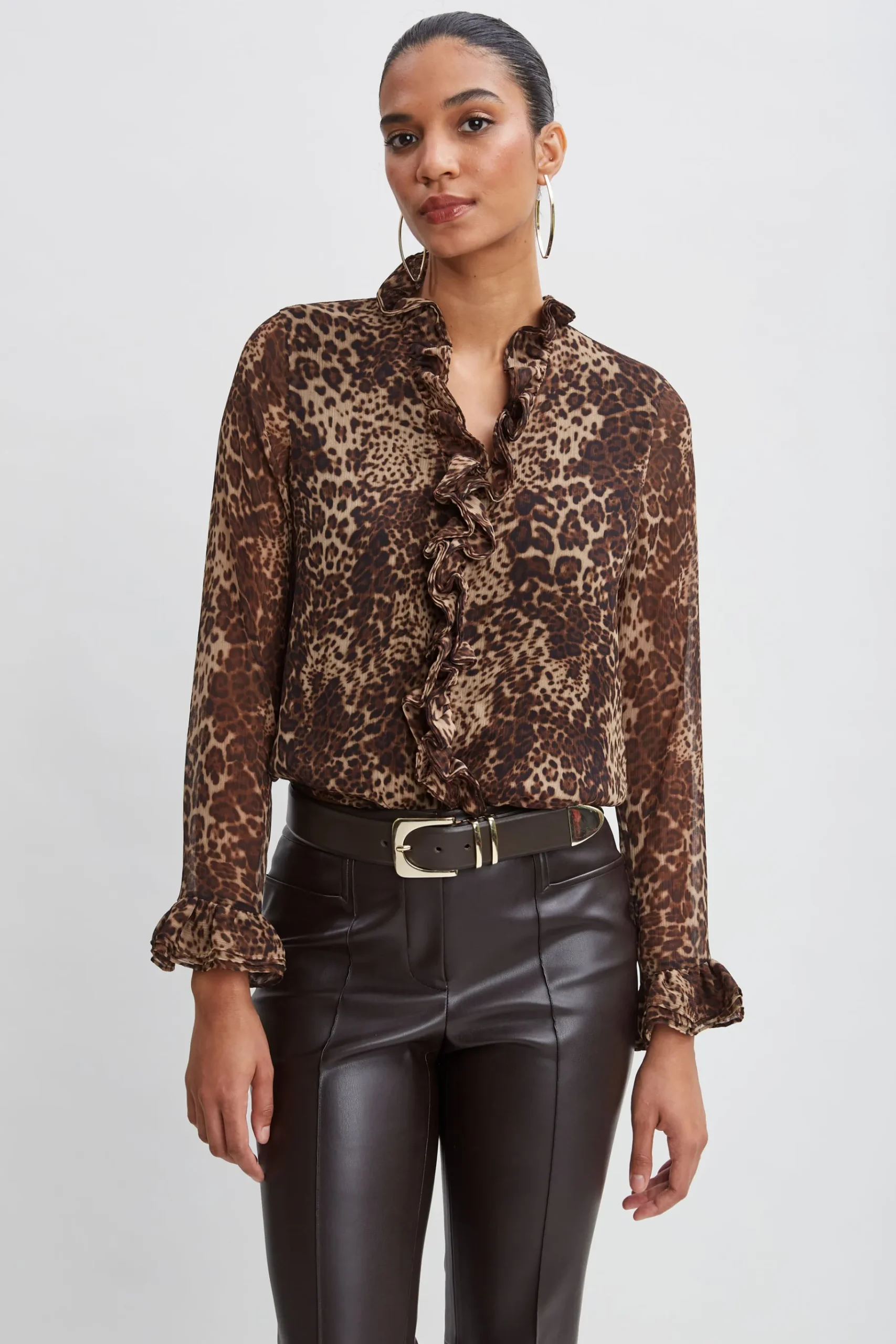 Elie Tahari Crinkle Chiffon Safari Blouson Shirt- Tops & Sweaters