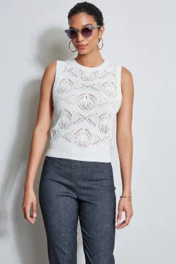 Elie Tahari Crochet Cotton Sweater Tank- Tops & Sweaters