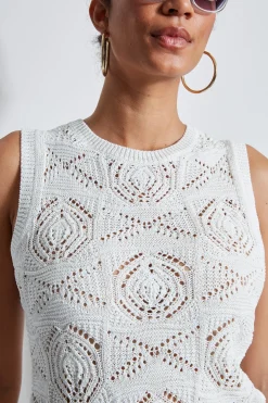Elie Tahari Crochet Cotton Sweater Tank- Tops & Sweaters