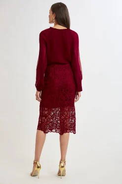Elie Tahari Crochet Lace Midi Skirt- Bottoms
