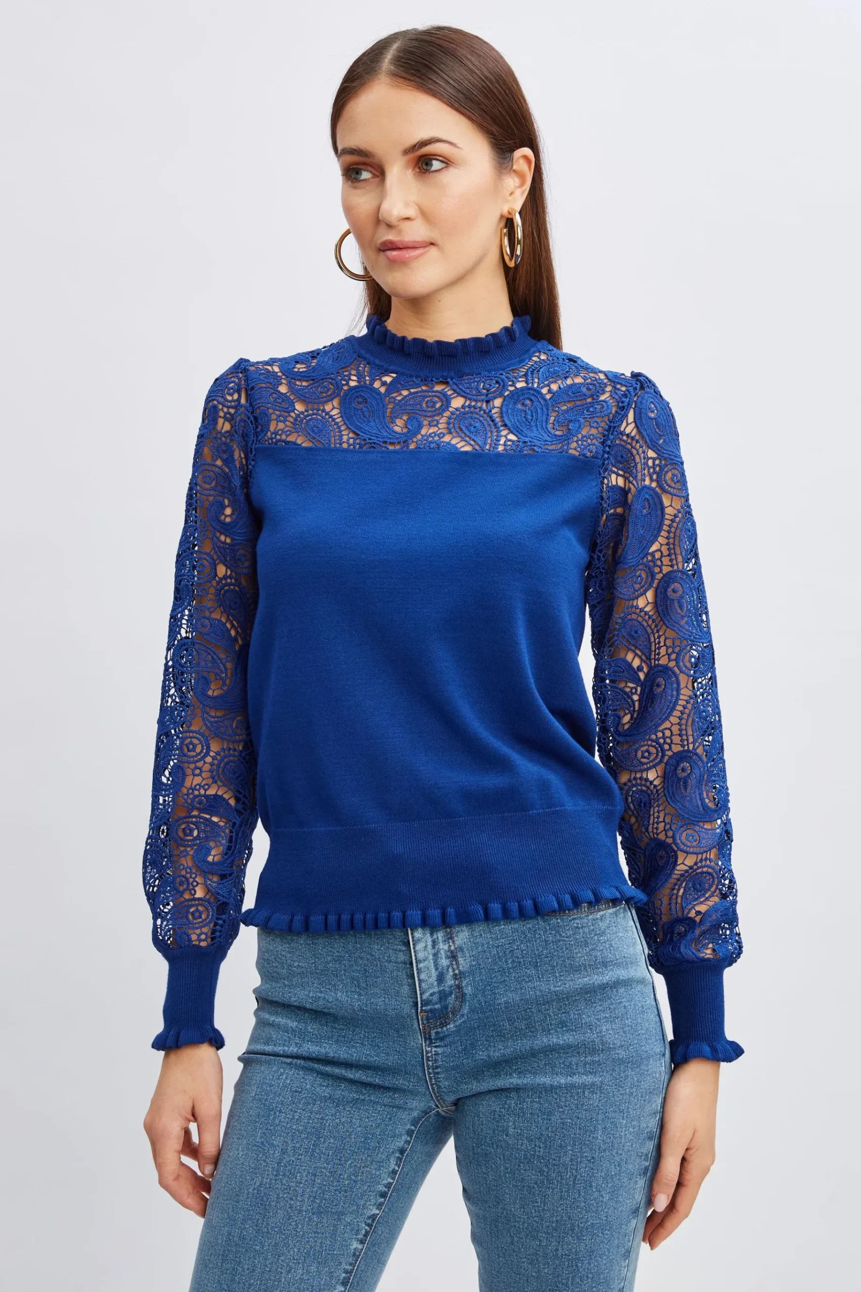 Elie Tahari Crochet Long Sleeve Sweater- Tops & Sweaters