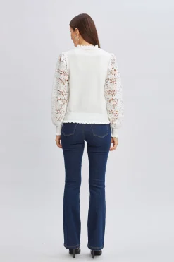 Elie Tahari Crochet Long Sleeve Sweater- Tops & Sweaters