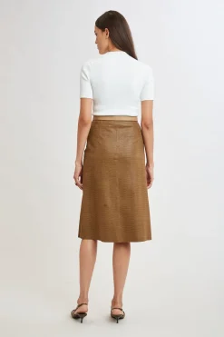 Elie Tahari Croco Embossed Vegan Leather Midi Skirt- Bottoms|Suiting