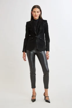 Elie Tahari Croco Embossed Vegan Leather Panel Blazer- Jackets & Blazers|Suiting