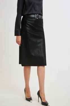 Elie Tahari Croco Embossed Vegan Leather Midi Skirt- Bottoms|Suiting