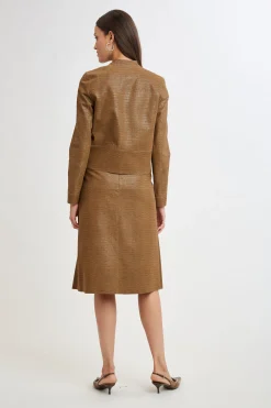 Elie Tahari Croco Embossed Vegan Leather Motto Jacket- Jackets & Blazers|Suiting