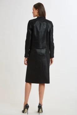 Elie Tahari Croco Embossed Vegan Leather Motto Jacket- Jackets & Blazers|Suiting