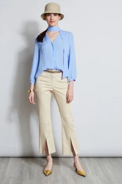 Elie Tahari Cropped Denim Canvas Slit Pant- Bottoms
