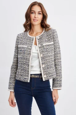 Elie Tahari Cropped Tweed Jacket- Jackets & Blazers|Suiting
