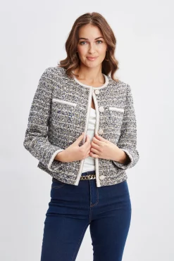 Elie Tahari Cropped Tweed Jacket- Jackets & Blazers|Suiting