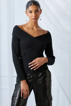 Elie Tahari Cross Shoulder Cashmere Merino Sweater- Tops & Sweaters