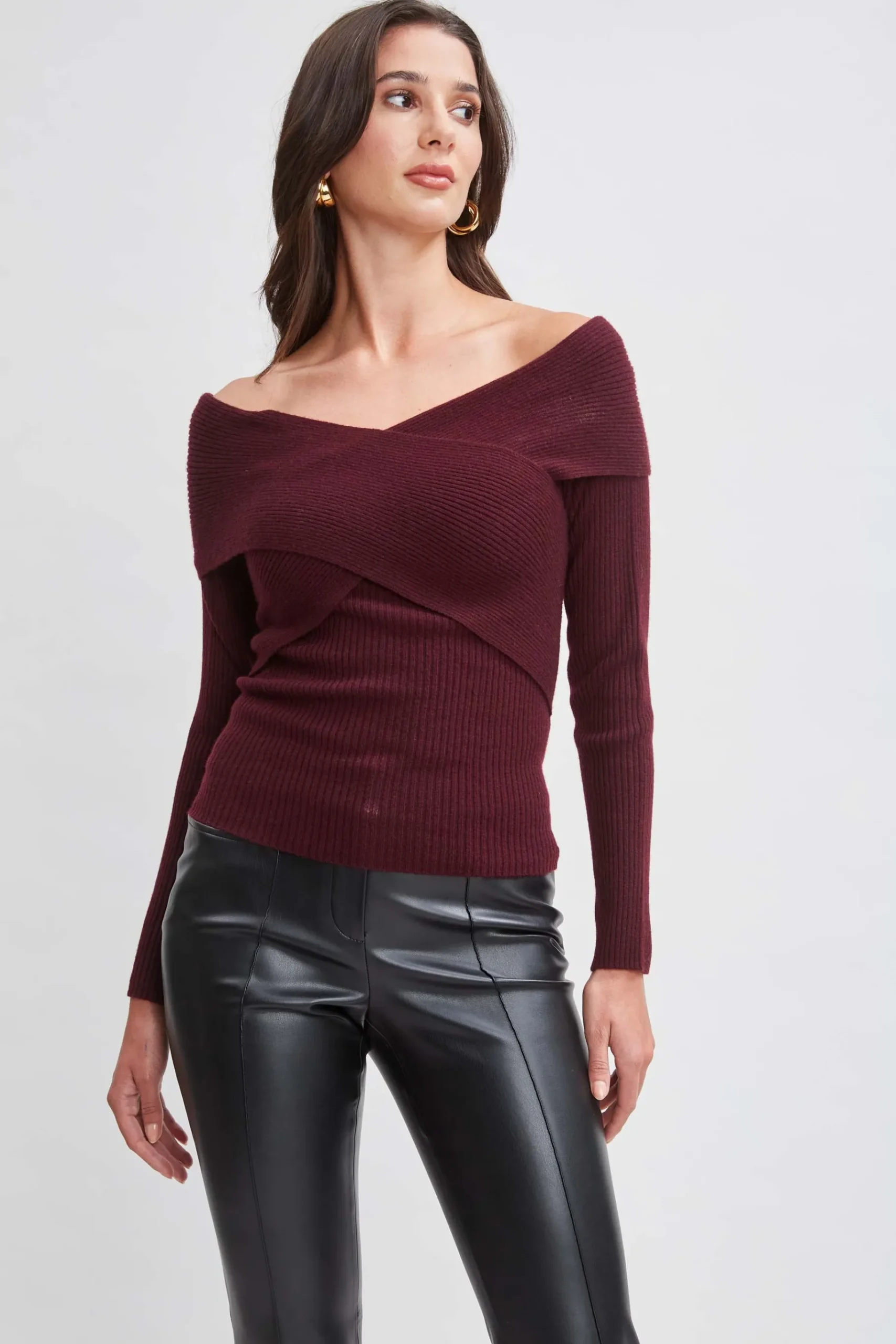 Elie Tahari Cross Shoulder Cashmere Merino Sweater- Tops & Sweaters