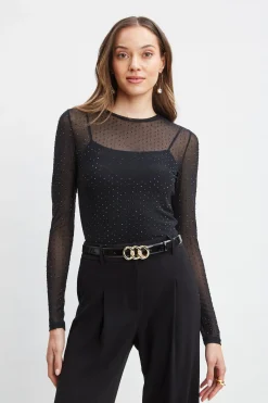 Elie Tahari Crystal Mesh Long Sleeve Knit- Tops & Sweaters