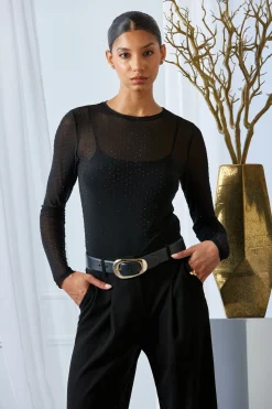 Elie Tahari Crystal Mesh Long Sleeve Knit- Tops & Sweaters