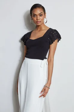 Elie Tahari Cut Out Flutter Sleeve Sweater- Tops & Sweaters