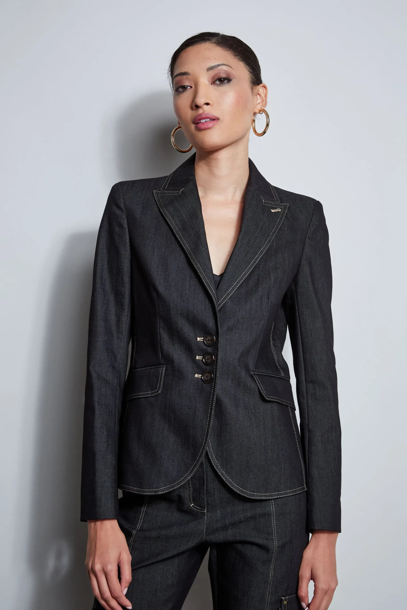 Elie Tahari Denim 3 Button Blazer- Jackets & Blazers