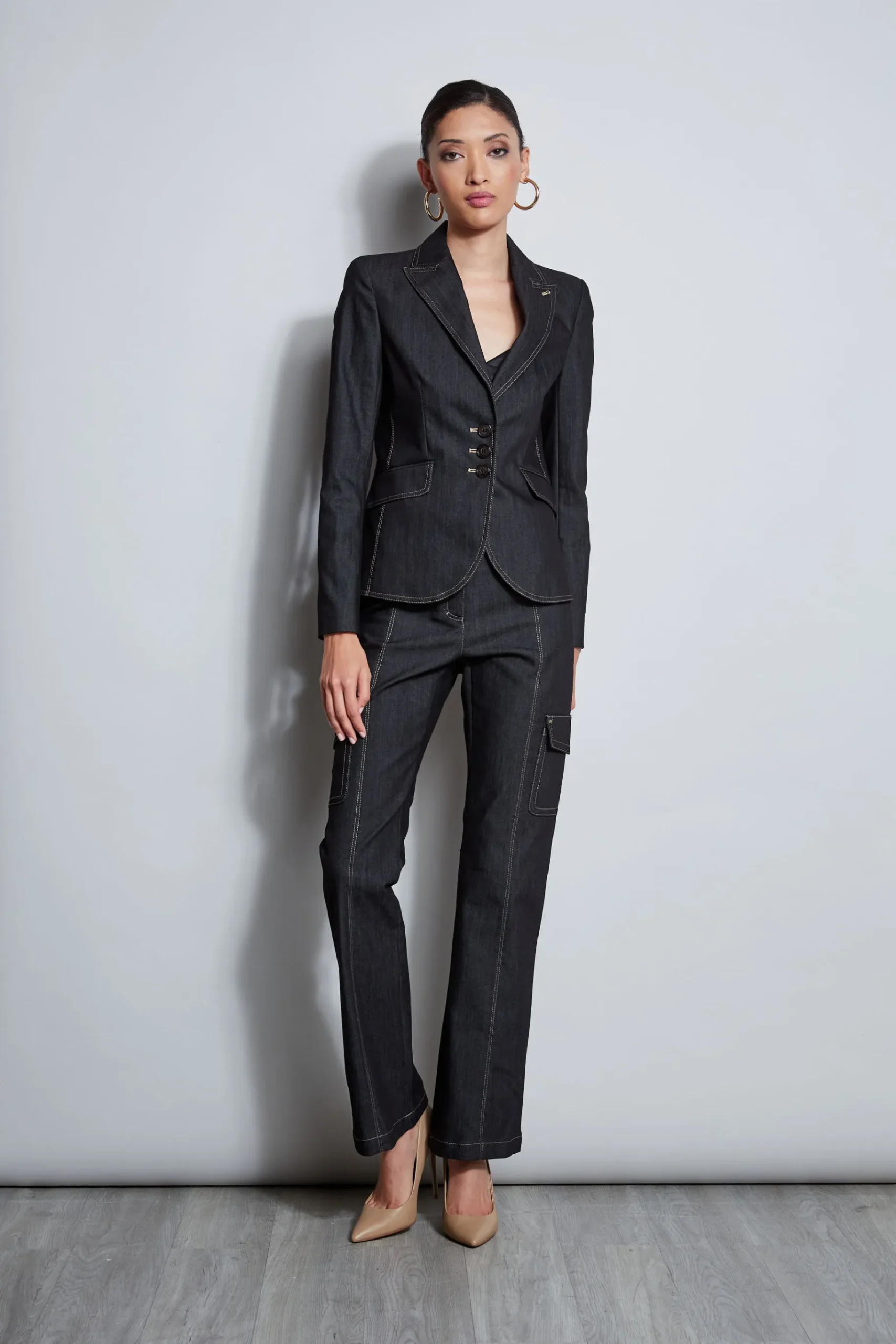 Elie Tahari Denim 3 Button Blazer- Jackets & Blazers