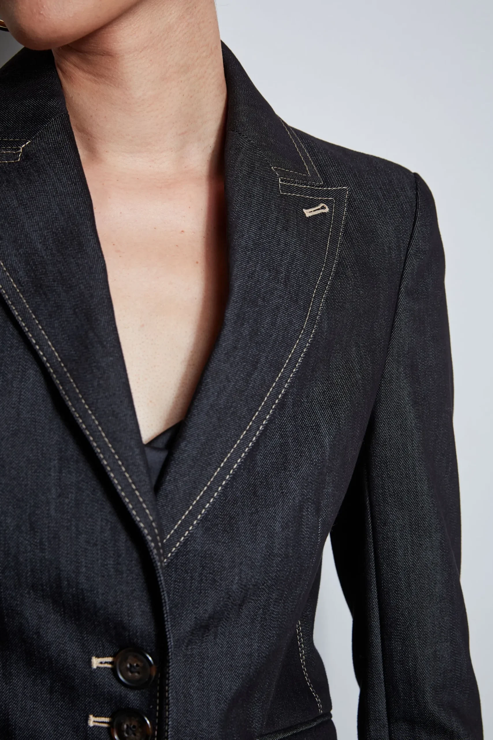 Elie Tahari Denim 3 Button Blazer- Jackets & Blazers