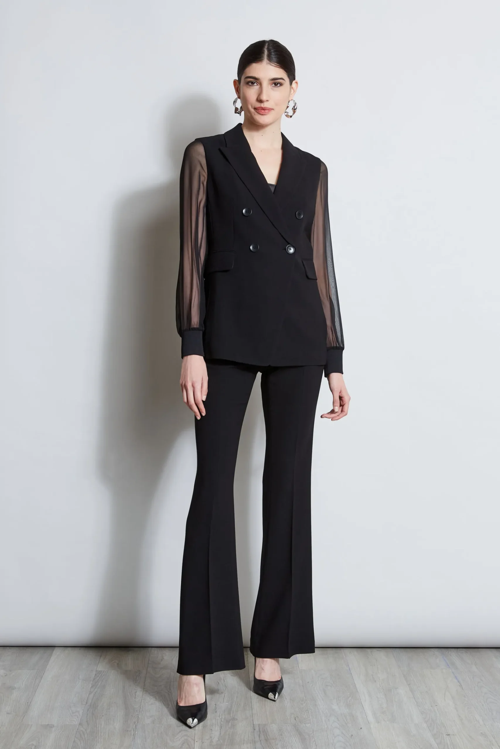 Elie Tahari Double Breasted Chiffon Sleeve Blazer- Jackets & Blazers