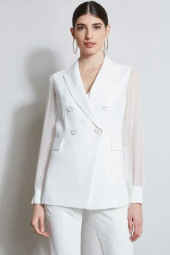 Elie Tahari Double Breasted Chiffon Sleeve Blazer- Jackets & Blazers