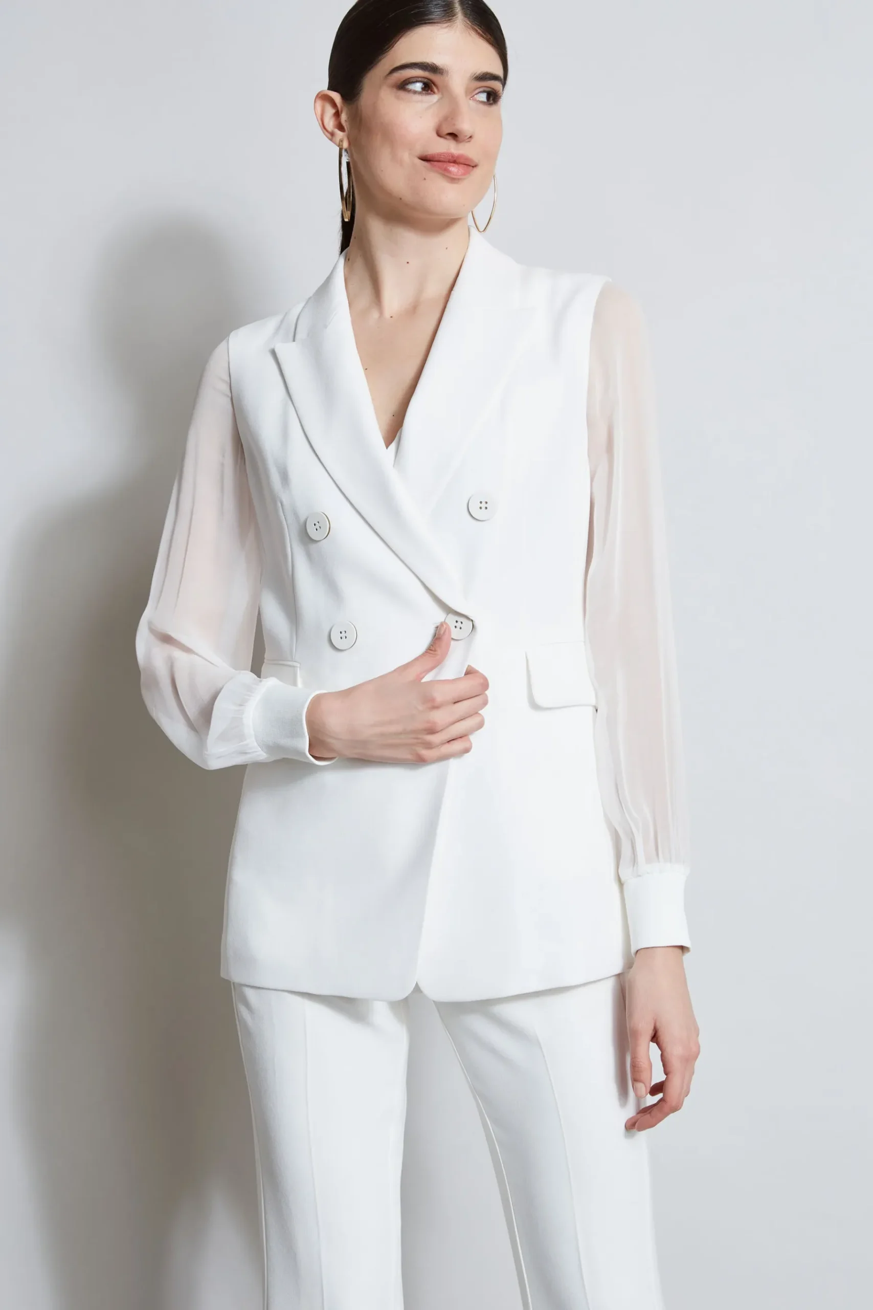 Elie Tahari Double Breasted Chiffon Sleeve Blazer- Jackets & Blazers