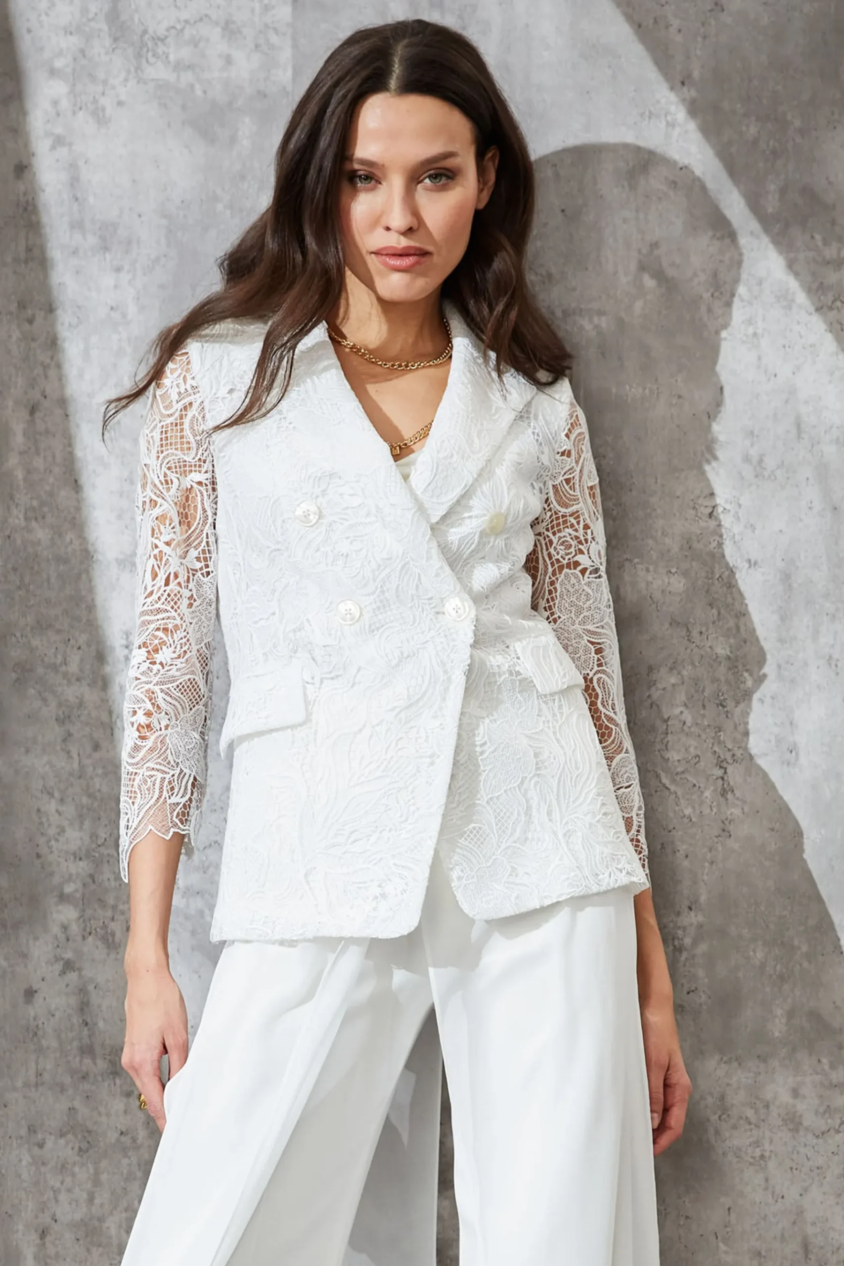 Elie Tahari Double Breasted Lace Blazer- Jackets & Blazers