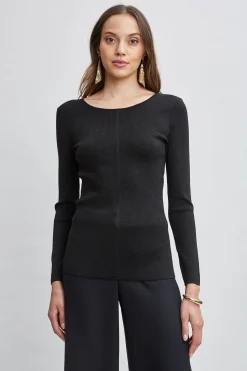 Elie Tahari Draped Chain Lurex Sweater- Tops & Sweaters