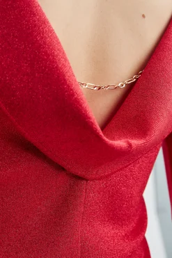 Elie Tahari Draped Chain Lurex Sweater- Tops & Sweaters