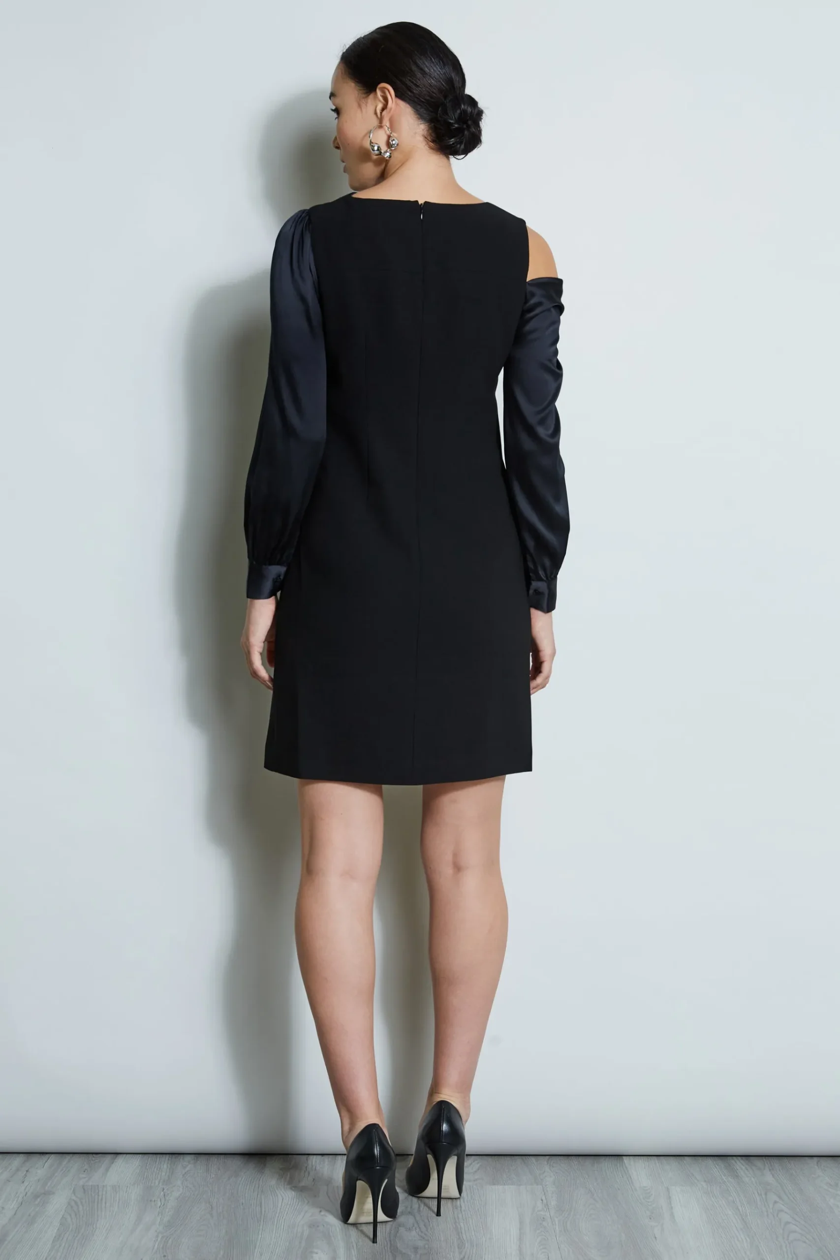 Elie Tahari Draped Satin Shoulder Dress- Dresses & Jumpsuits|Long Sleeve Dresses