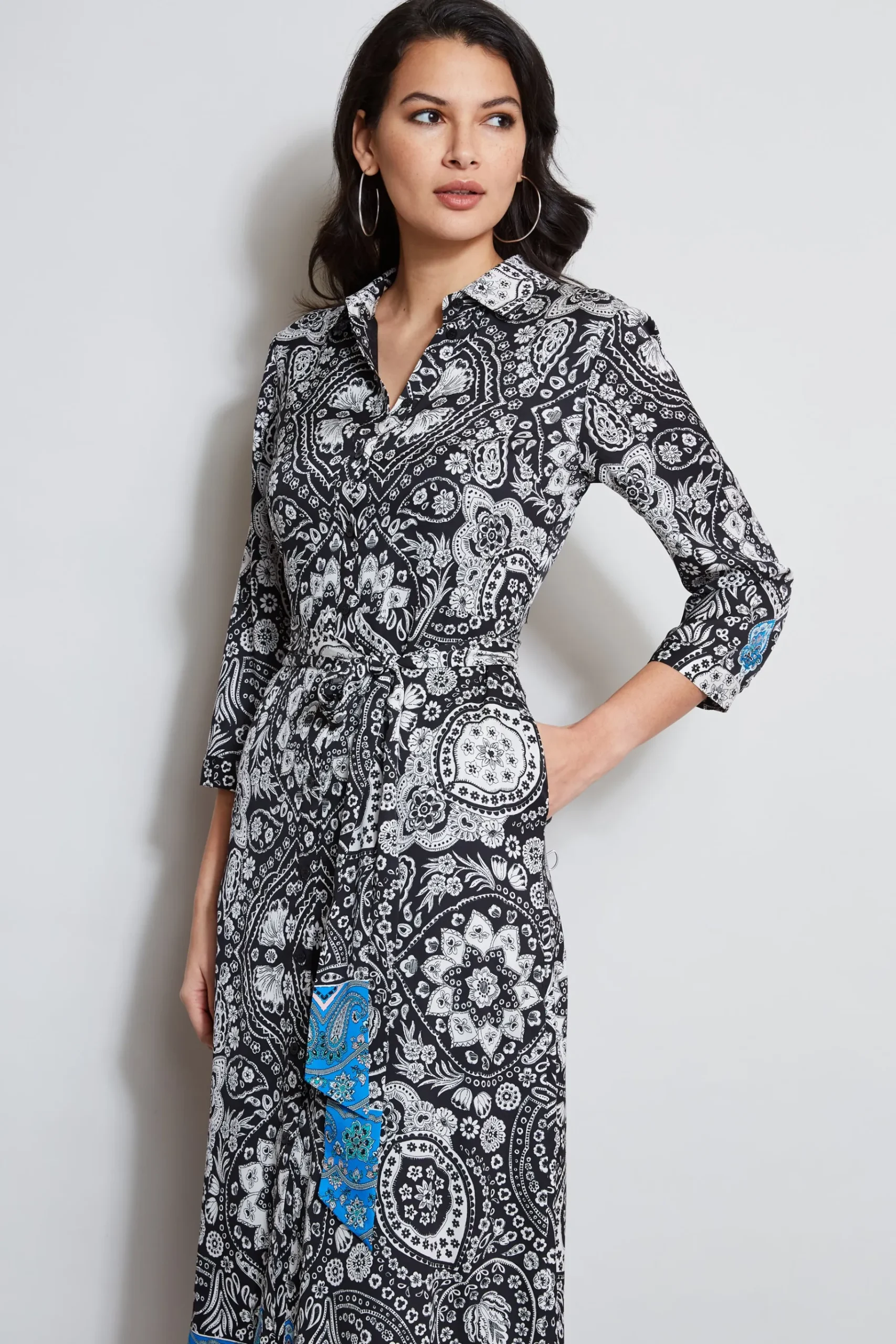 Elie Tahari Eclipse Scarf Print Shirt Dress- Dresses & Jumpsuits|Midi Dresses