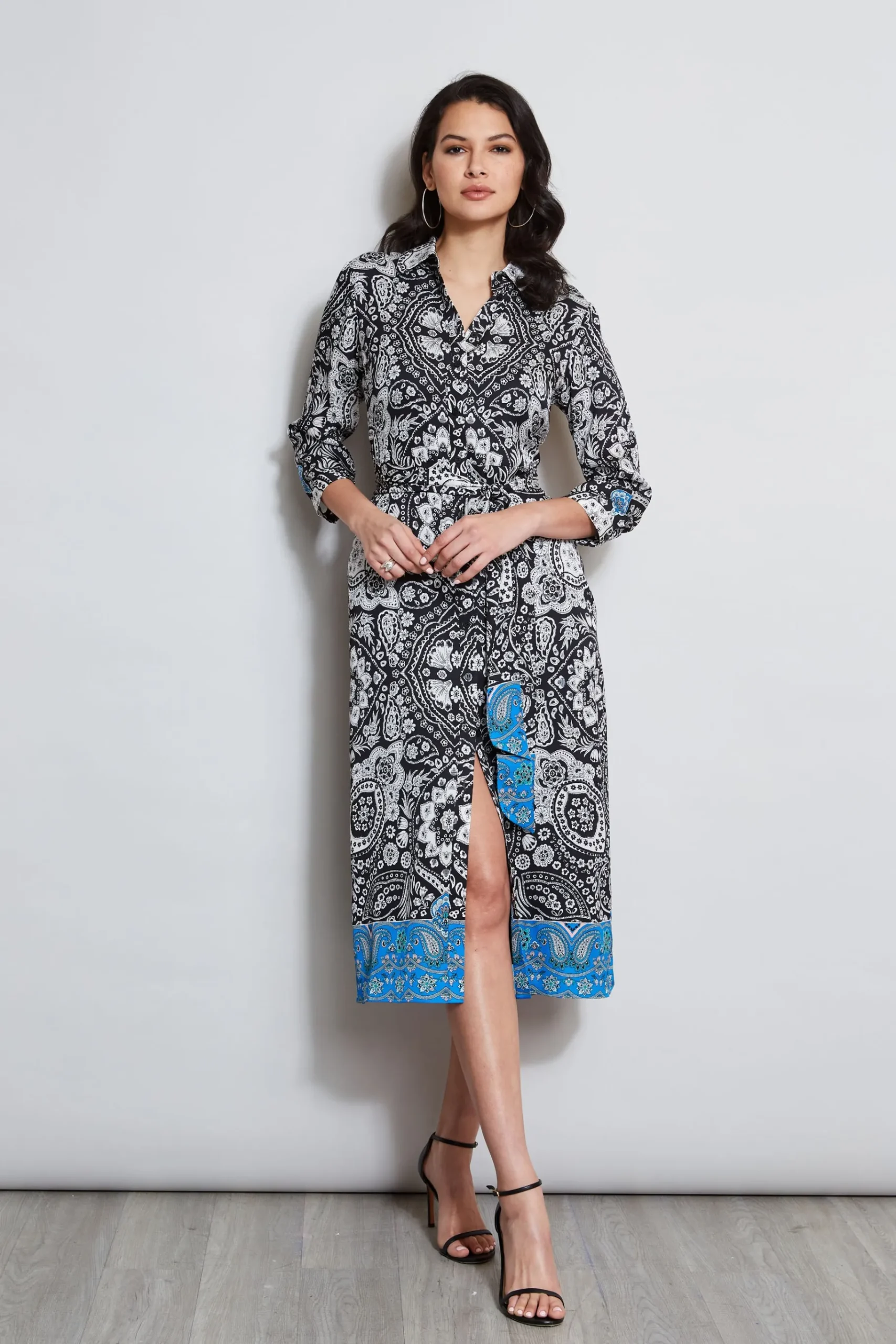 Elie Tahari Eclipse Scarf Print Shirt Dress- Dresses & Jumpsuits|Midi Dresses